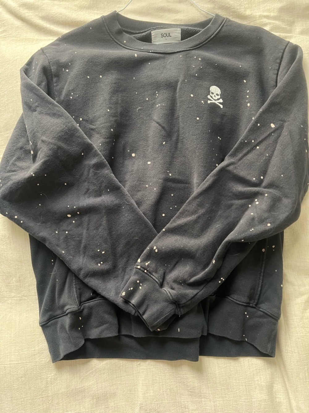 soulcycle Black Crewneck Sweater with White Skull and Speckle Detail